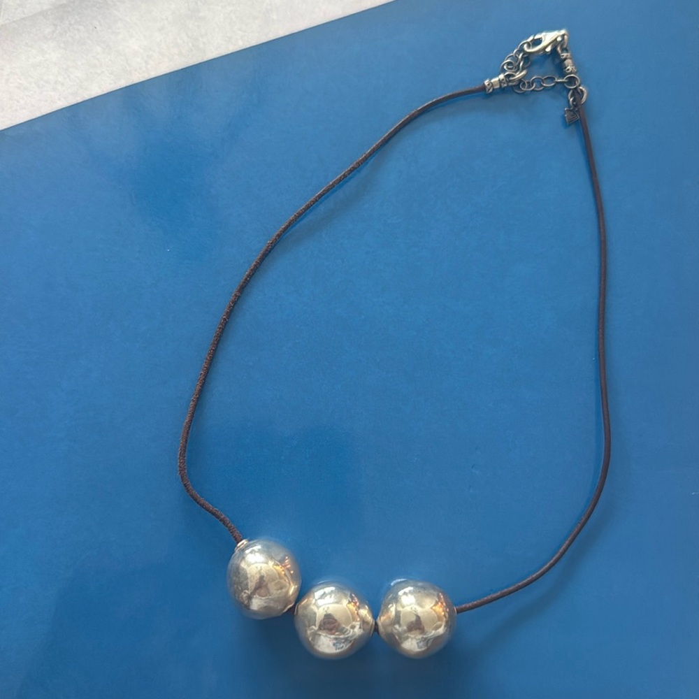 SILPADA Sterling Silver TRIPLE THREAT 3 Hammered Ball Leather Necklace N2053